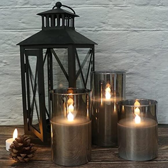 New Set of 3 Gray Glass Battery Operated Flameless Candles with Remote or Timer - Picture 2 of 8